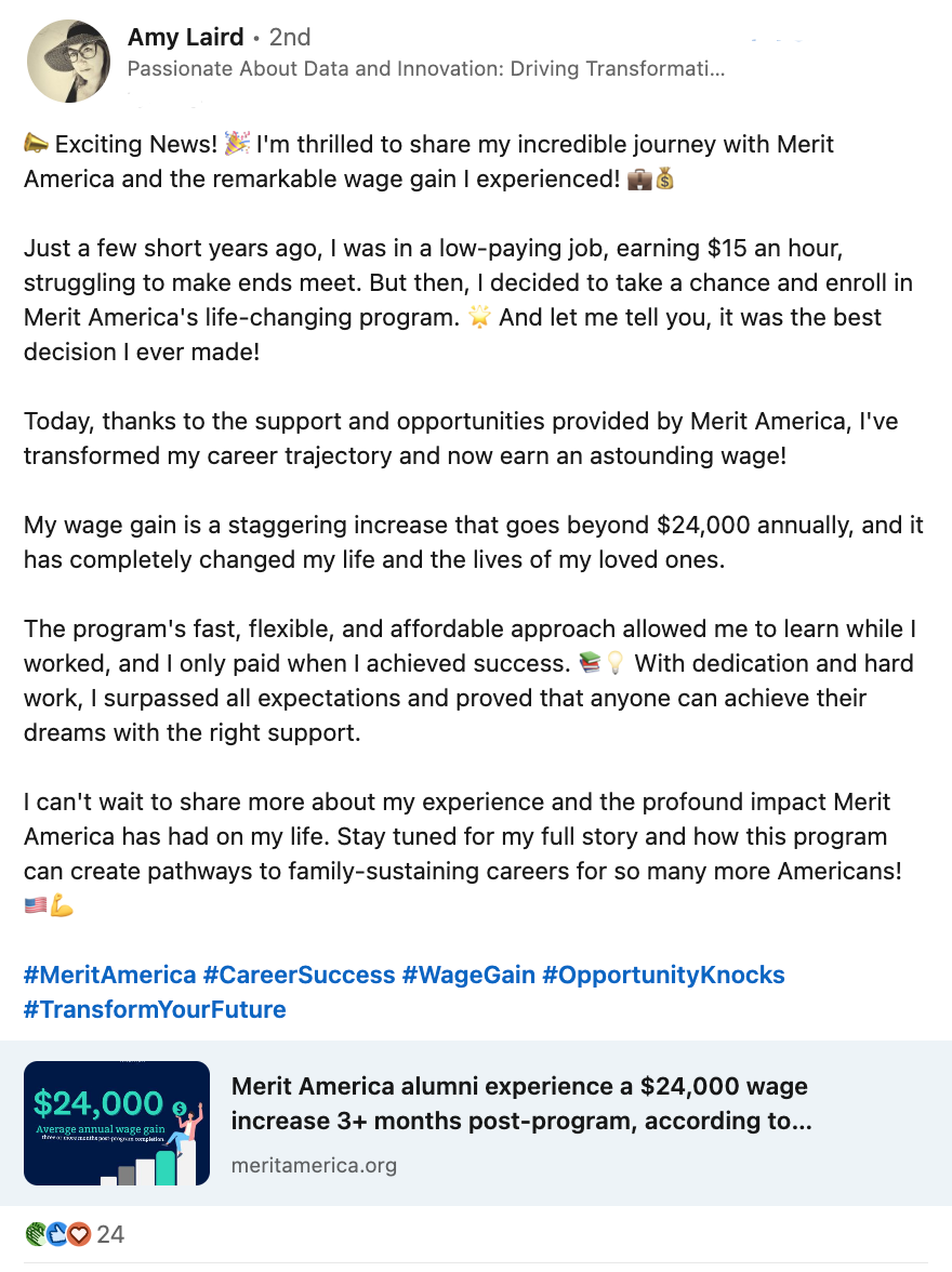 Screenshot of Amy Laird wage gain.