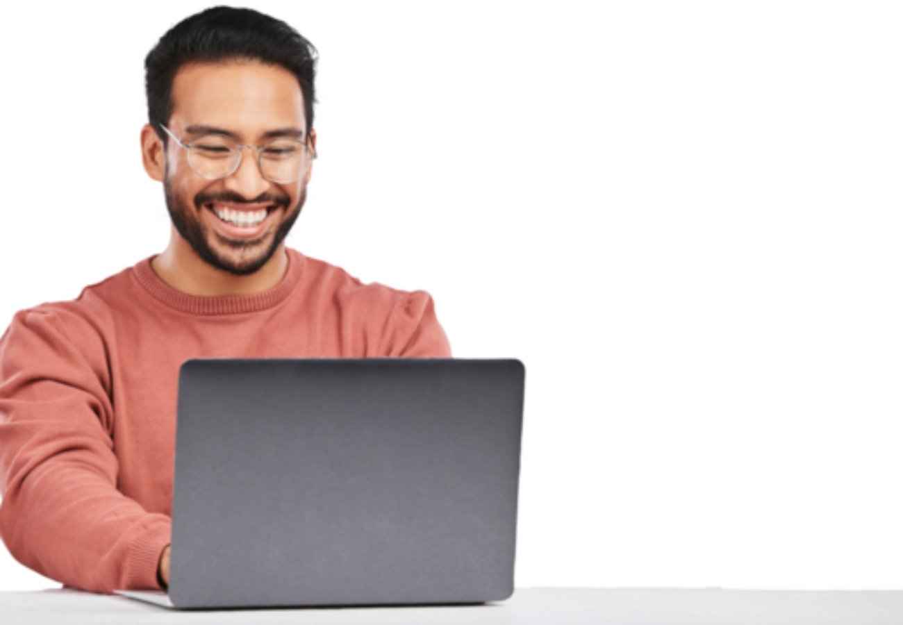Working at laptop