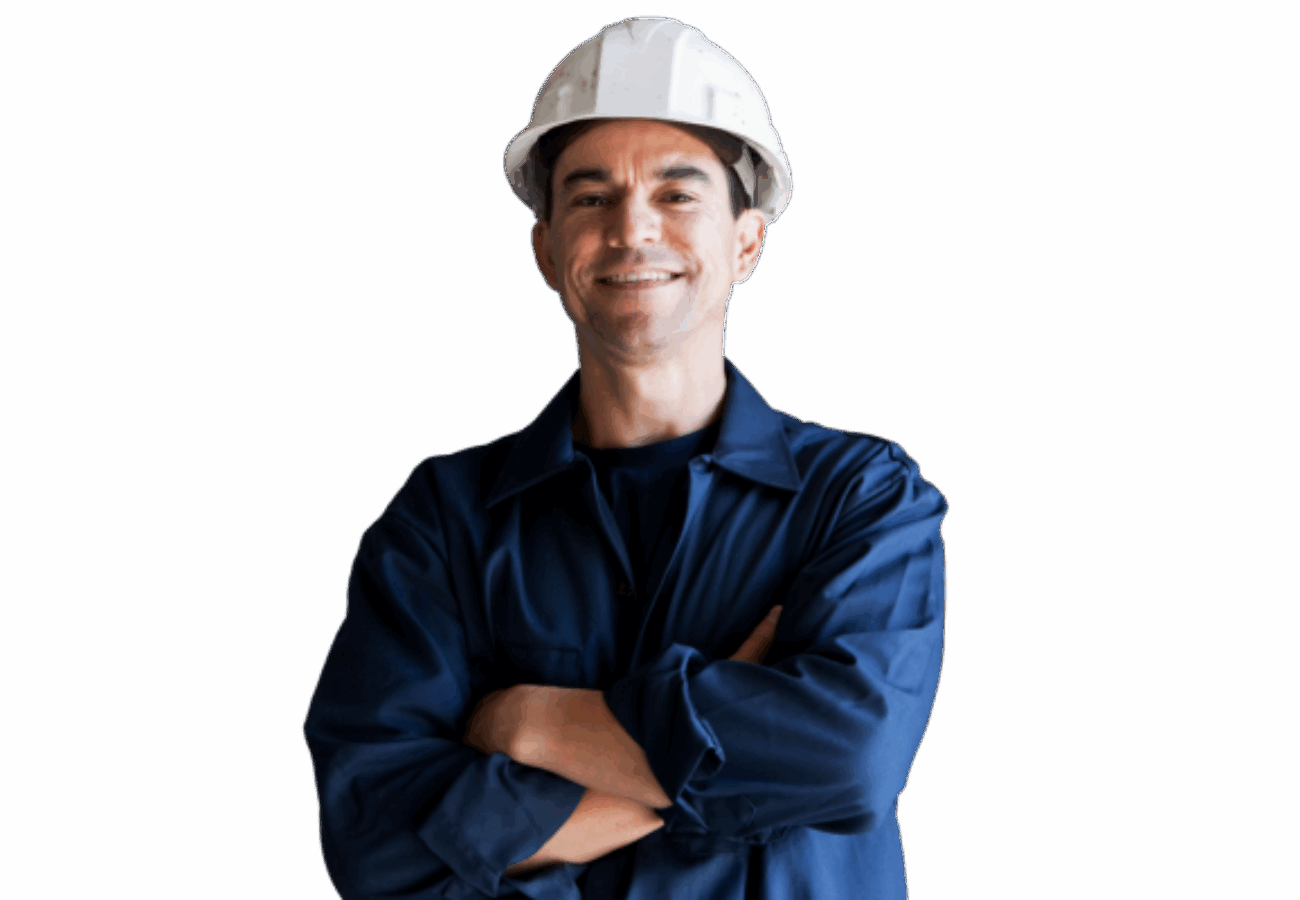 Man smiling with hard hat.